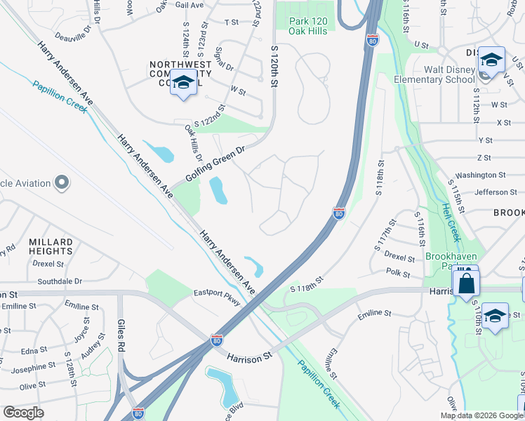 map of restaurants, bars, coffee shops, grocery stores, and more near 12027 Jefferson Plaza in Omaha