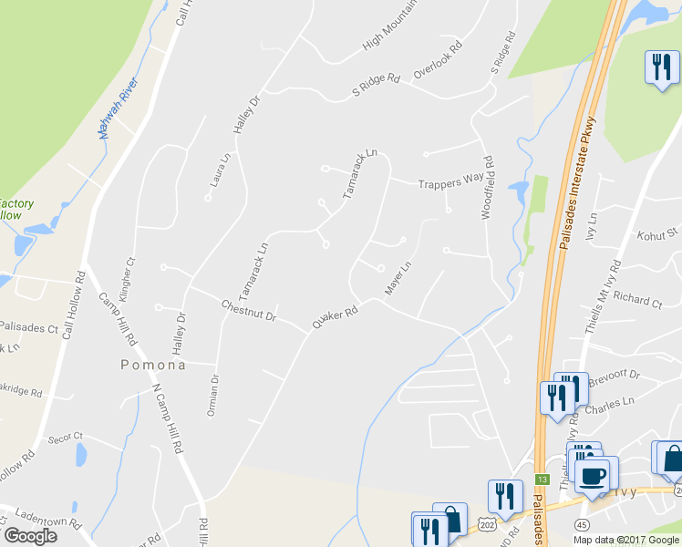 map of restaurants, bars, coffee shops, grocery stores, and more near 68 Tamarack Lane in Pomona