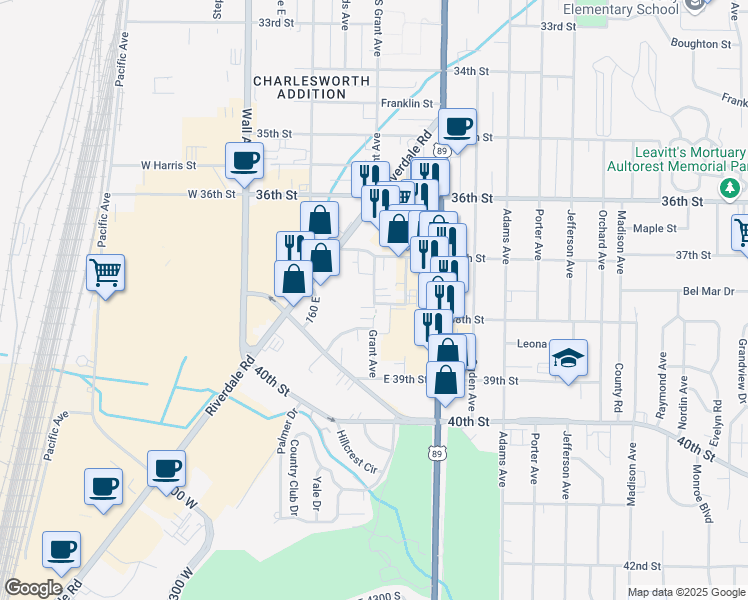 map of restaurants, bars, coffee shops, grocery stores, and more near 3757 Grant Avenue in South Ogden