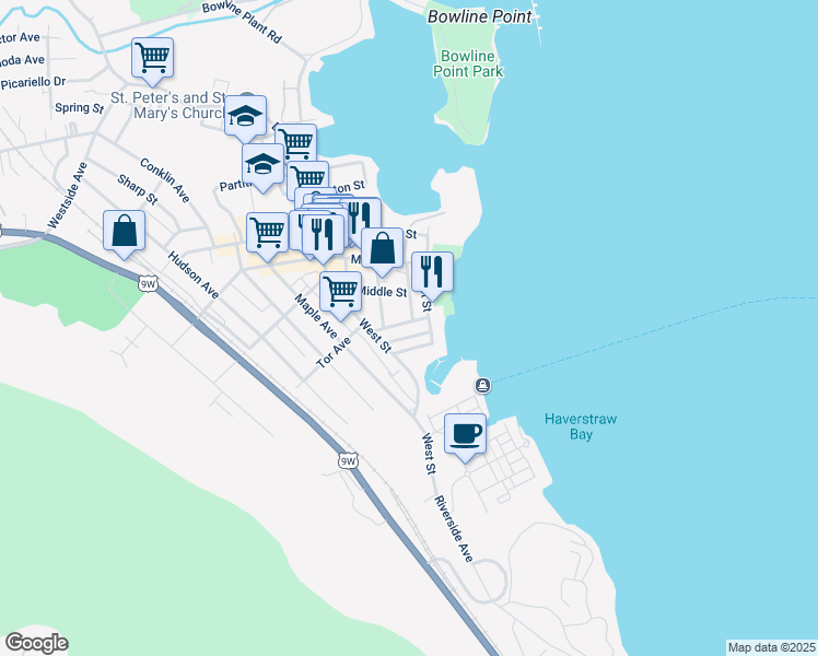 map of restaurants, bars, coffee shops, grocery stores, and more near 48 First Street in Haverstraw