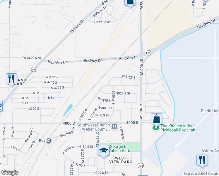 map of restaurants, bars, coffee shops, grocery stores, and more near 2081 W 3775 S in Roy