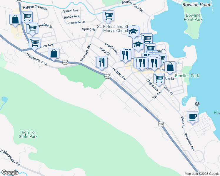 map of restaurants, bars, coffee shops, grocery stores, and more near 9 Hillside Avenue in Haverstraw