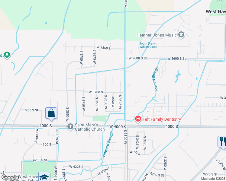 map of restaurants, bars, coffee shops, grocery stores, and more near 3711 South 3550 West in West Haven