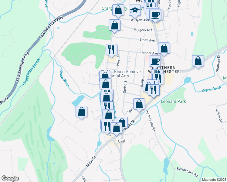 map of restaurants, bars, coffee shops, grocery stores, and more near 260 West Street in Mount Kisco