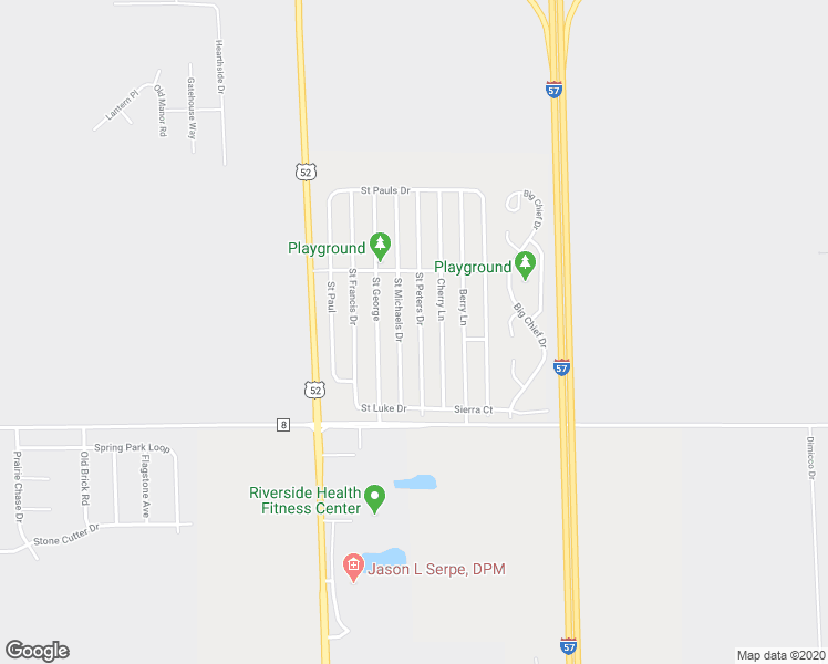map of restaurants, bars, coffee shops, grocery stores, and more near 34 Saint Peters Drive in Bourbonnais