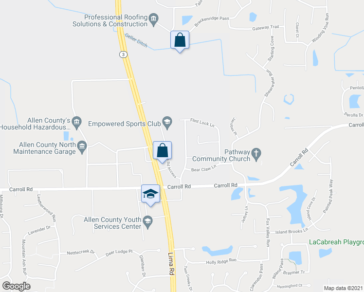 map of restaurants, bars, coffee shops, grocery stores, and more near 12137 Mossy Oak Run in Fort Wayne