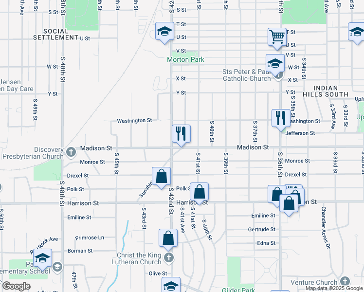 map of restaurants, bars, coffee shops, grocery stores, and more near 6256 South 41st Avenue in Omaha