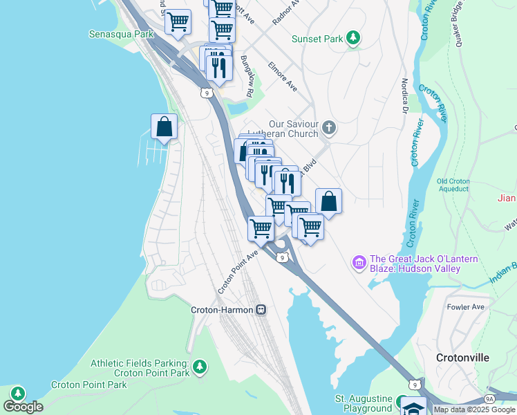 map of restaurants, bars, coffee shops, grocery stores, and more near 51 Benedict Boulevard in Croton-on-Hudson