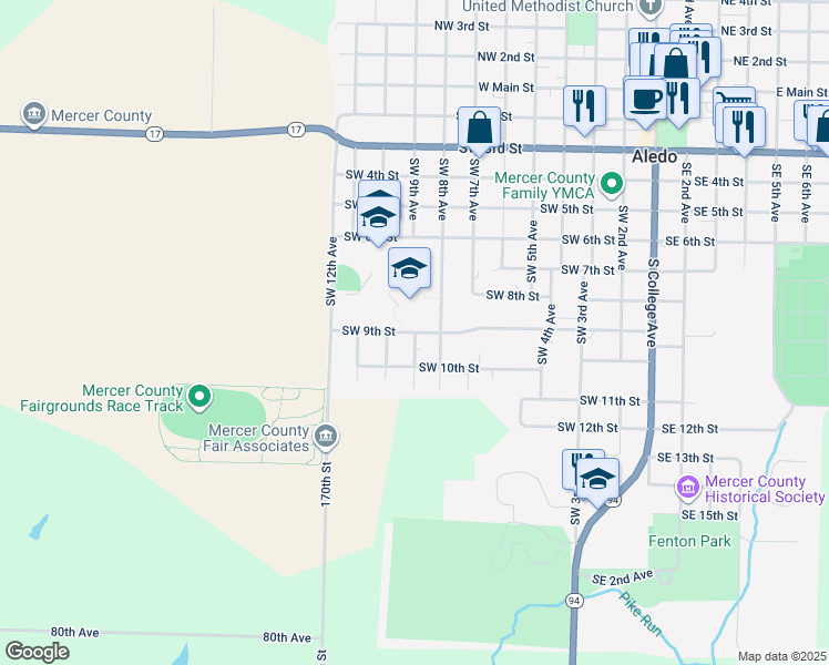 map of restaurants, bars, coffee shops, grocery stores, and more near 1000 Southwest 9th Street in Aledo