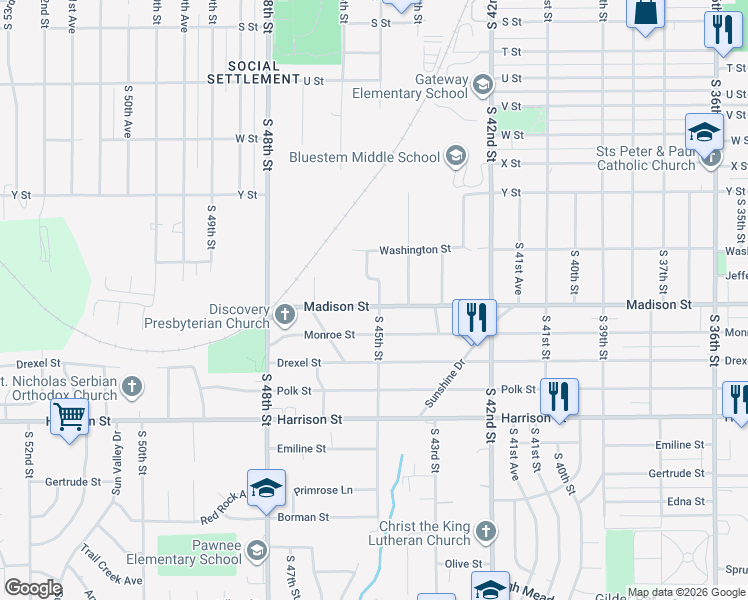 map of restaurants, bars, coffee shops, grocery stores, and more near 4502 Madison Street in Omaha