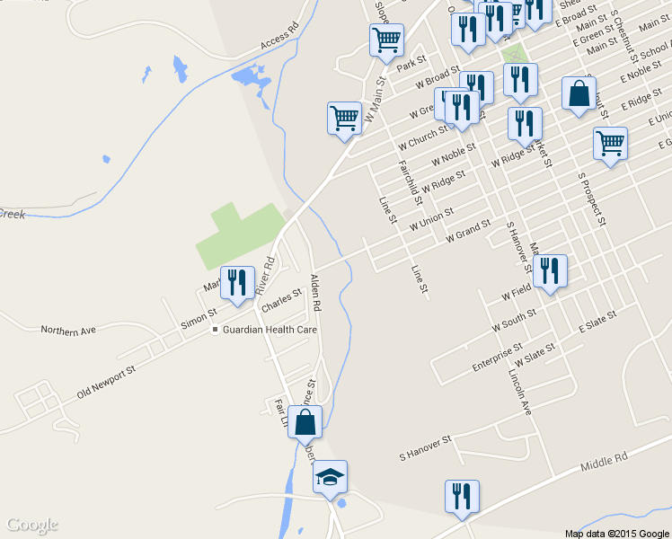 map of restaurants, bars, coffee shops, grocery stores, and more near 413 West Union Street in Nanticoke