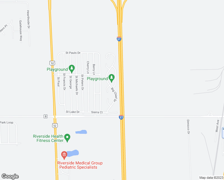 map of restaurants, bars, coffee shops, grocery stores, and more near 43 East 5000 Road North in Bourbonnais