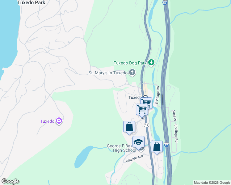 map of restaurants, bars, coffee shops, grocery stores, and more near 32 Nursery Road in Tuxedo Park