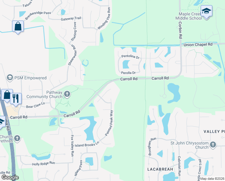 map of restaurants, bars, coffee shops, grocery stores, and more near 12186 Firekat Cove in Fort Wayne
