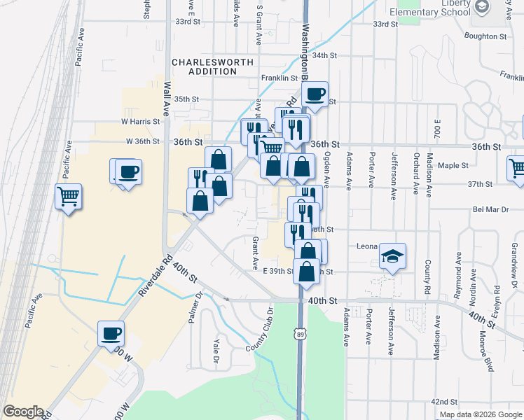 map of restaurants, bars, coffee shops, grocery stores, and more near 3770 Grant Avenue in Ogden