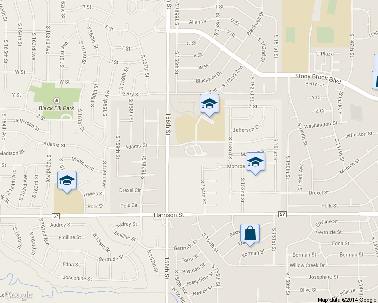 map of restaurants, bars, coffee shops, grocery stores, and more near 15551 Adams Street in Omaha