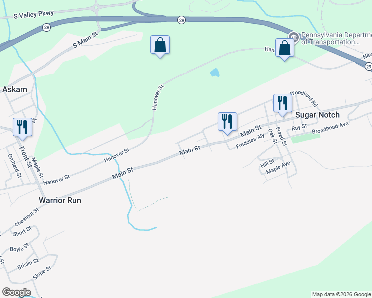 map of restaurants, bars, coffee shops, grocery stores, and more near 868 Main Street in Sugar Notch