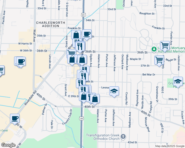 map of restaurants, bars, coffee shops, grocery stores, and more near 3756 Ogden Avenue in Ogden