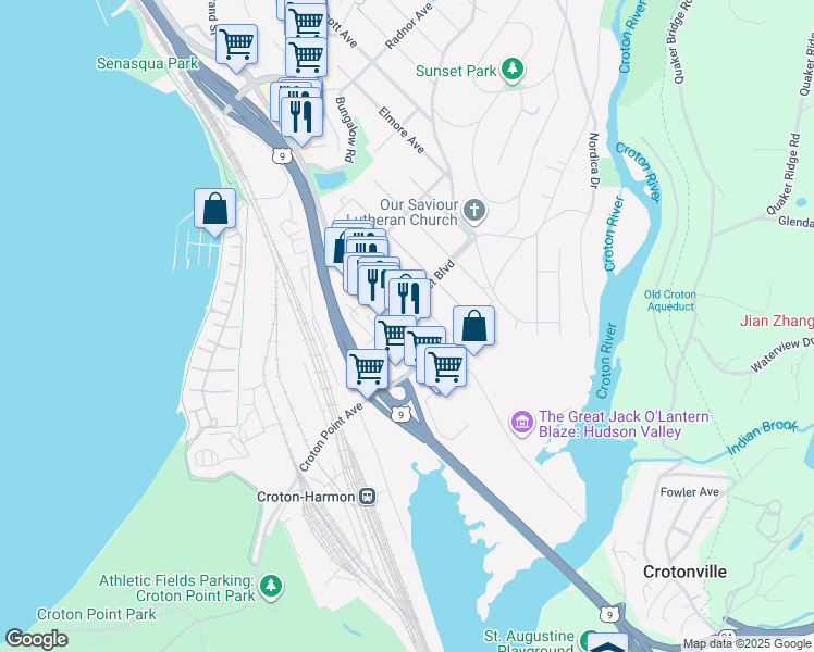 map of restaurants, bars, coffee shops, grocery stores, and more near 383 South Riverside Avenue in Croton-on-Hudson