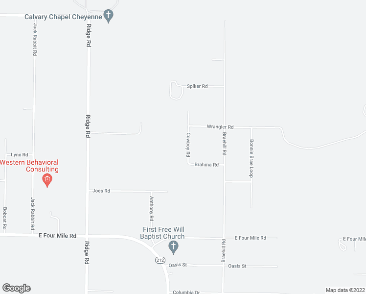 map of restaurants, bars, coffee shops, grocery stores, and more near 8402 Cowboy Road in Cheyenne