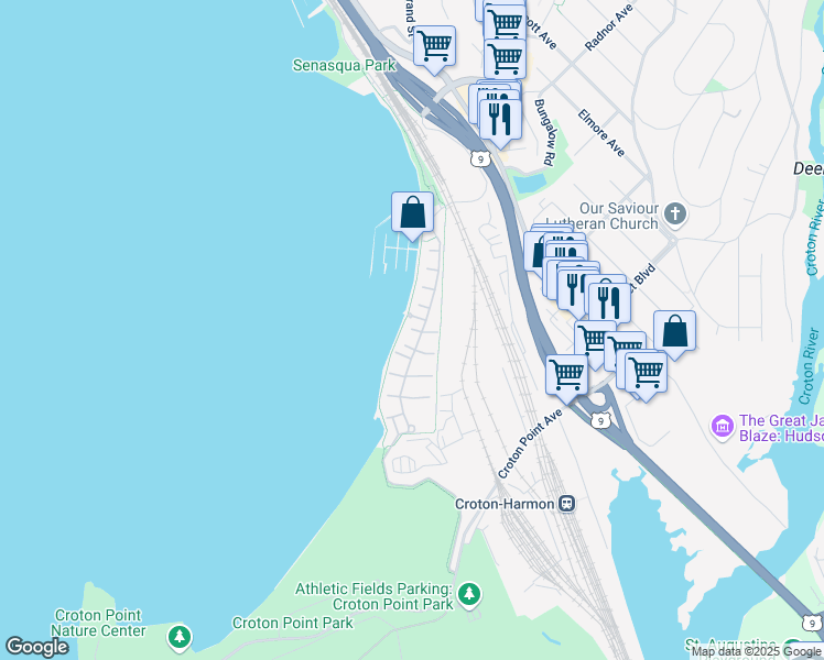 map of restaurants, bars, coffee shops, grocery stores, and more near 401 Half Moon Bay Drive in Croton-on-Hudson