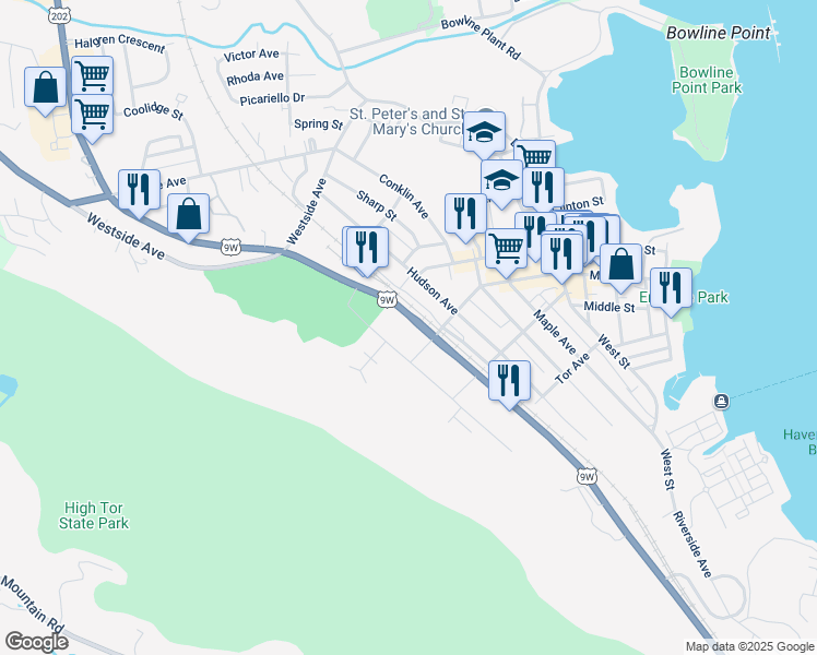map of restaurants, bars, coffee shops, grocery stores, and more near 9 Hillside Avenue in Haverstraw