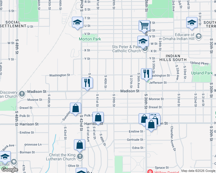 map of restaurants, bars, coffee shops, grocery stores, and more near 6255 South 40th Street in Omaha