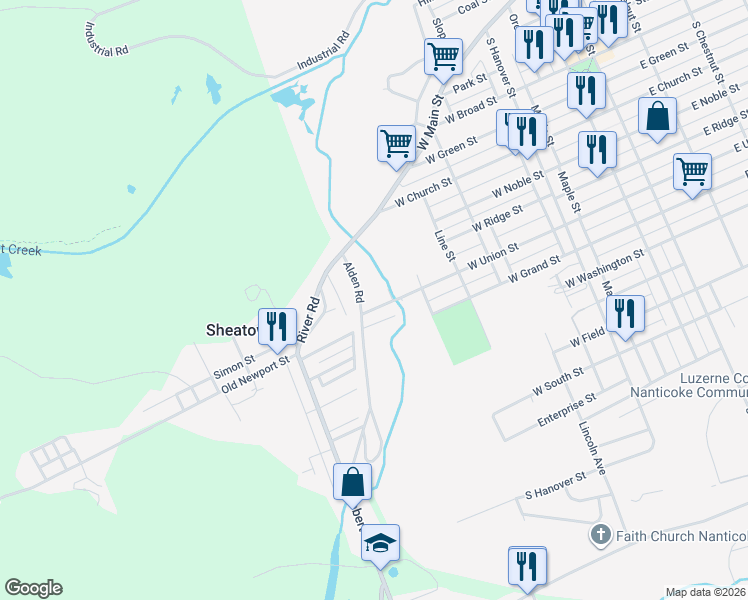 map of restaurants, bars, coffee shops, grocery stores, and more near 413 West Union Street in Nanticoke