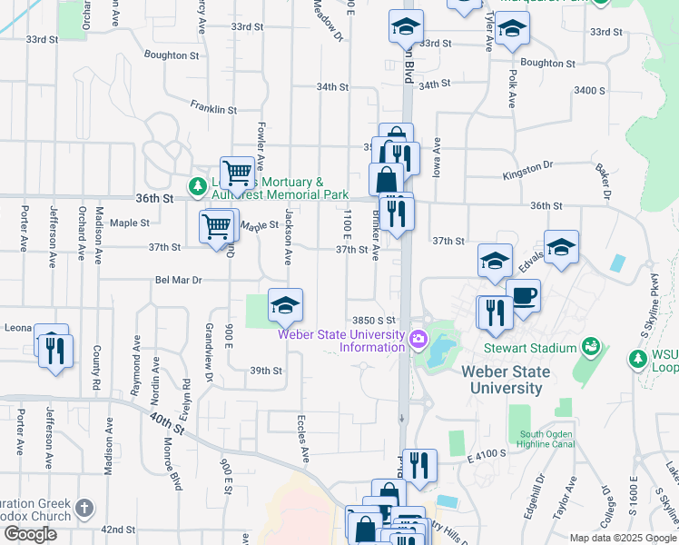 map of restaurants, bars, coffee shops, grocery stores, and more near 3737 South Van Buren Avenue in Ogden