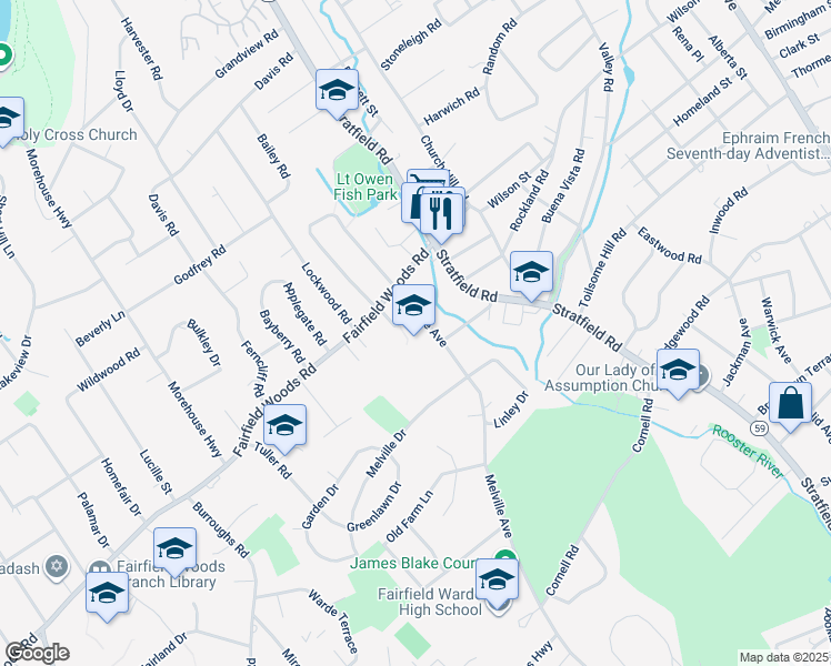 map of restaurants, bars, coffee shops, grocery stores, and more near 1407 Melville Avenue in Fairfield
