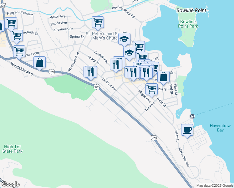 map of restaurants, bars, coffee shops, grocery stores, and more near 110 Hudson Avenue in Haverstraw