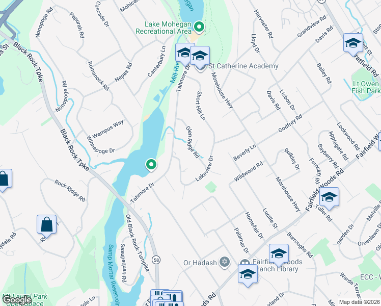 map of restaurants, bars, coffee shops, grocery stores, and more near 150 Glen Ridge Road in Fairfield