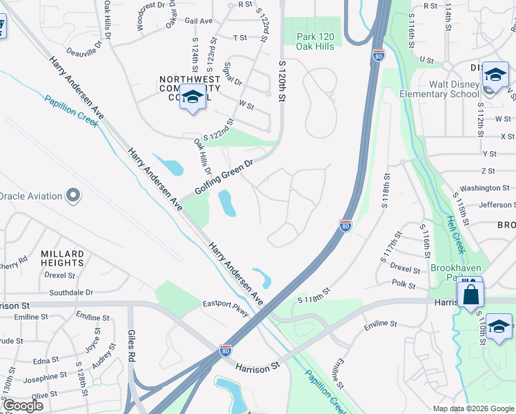 map of restaurants, bars, coffee shops, grocery stores, and more near 12027 Jefferson Plaza in Omaha