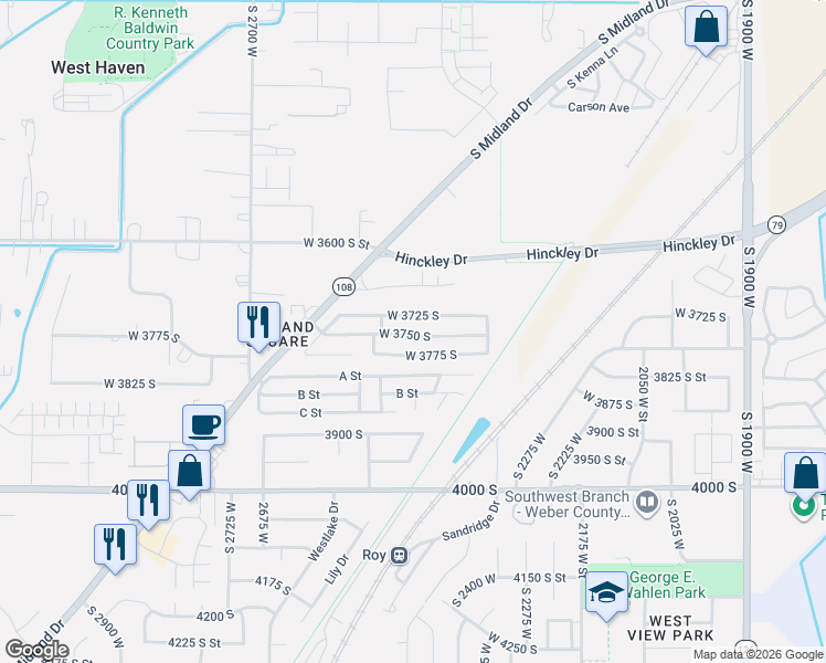 map of restaurants, bars, coffee shops, grocery stores, and more near 19 West 3725 South in Roy