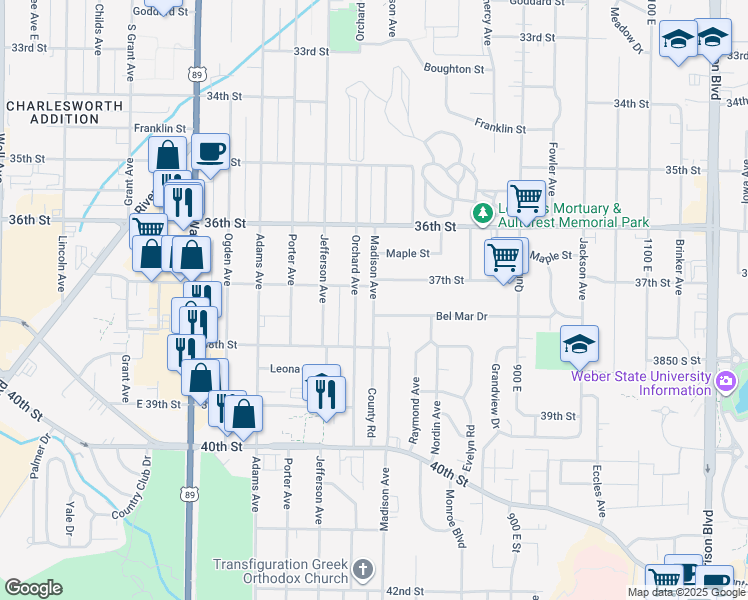 map of restaurants, bars, coffee shops, grocery stores, and more near 676 37th Street in Ogden