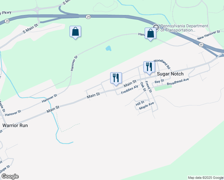 map of restaurants, bars, coffee shops, grocery stores, and more near 198 Walnut St in Sugar Notch