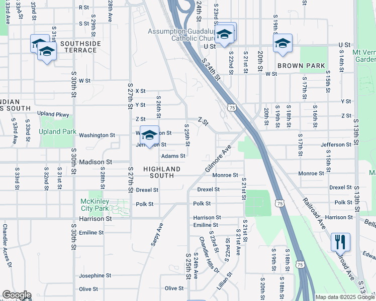 map of restaurants, bars, coffee shops, grocery stores, and more near 6259 South 25th Street in Omaha