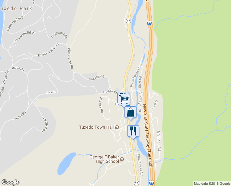 map of restaurants, bars, coffee shops, grocery stores, and more near 1 Tuxedo Road in Tuxedo Park