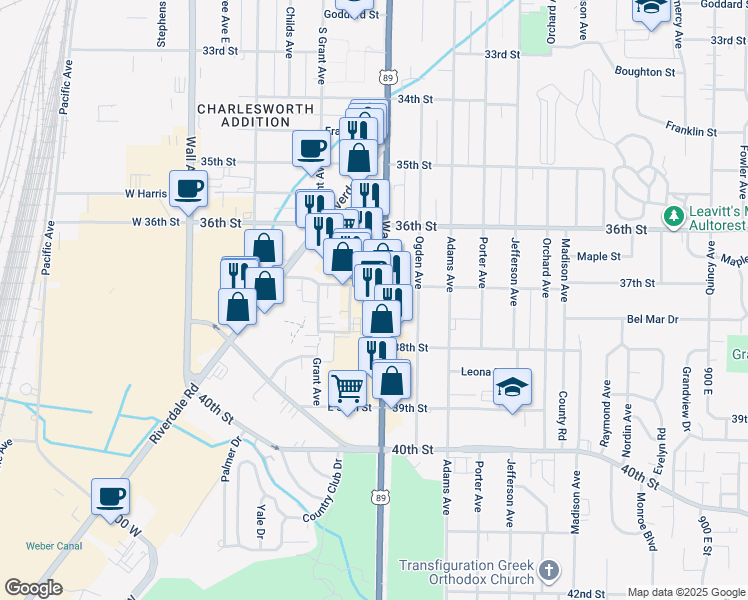 map of restaurants, bars, coffee shops, grocery stores, and more near 350 37th Street in Ogden