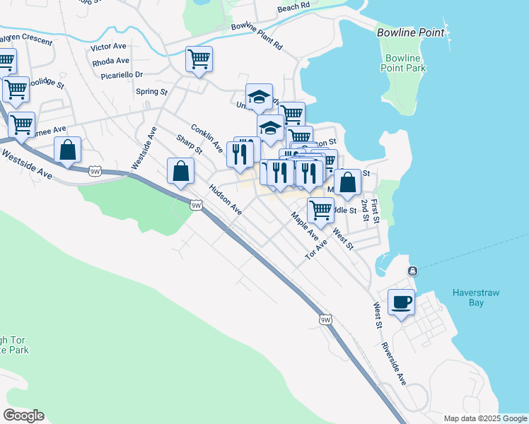 map of restaurants, bars, coffee shops, grocery stores, and more near 8 Maple Avenue in Haverstraw