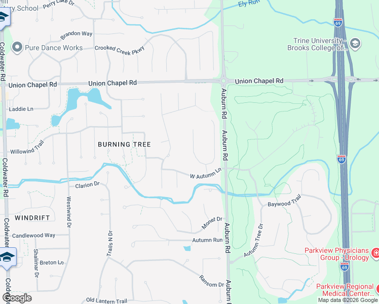 map of restaurants, bars, coffee shops, grocery stores, and more near 12217 Harvest Bay Drive in Fort Wayne