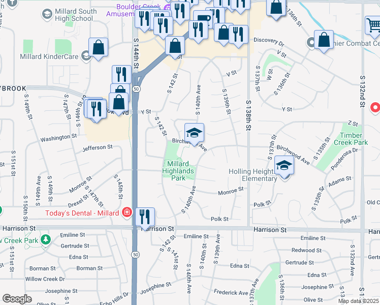 map of restaurants, bars, coffee shops, grocery stores, and more near 6370 South 140th Avenue in Omaha