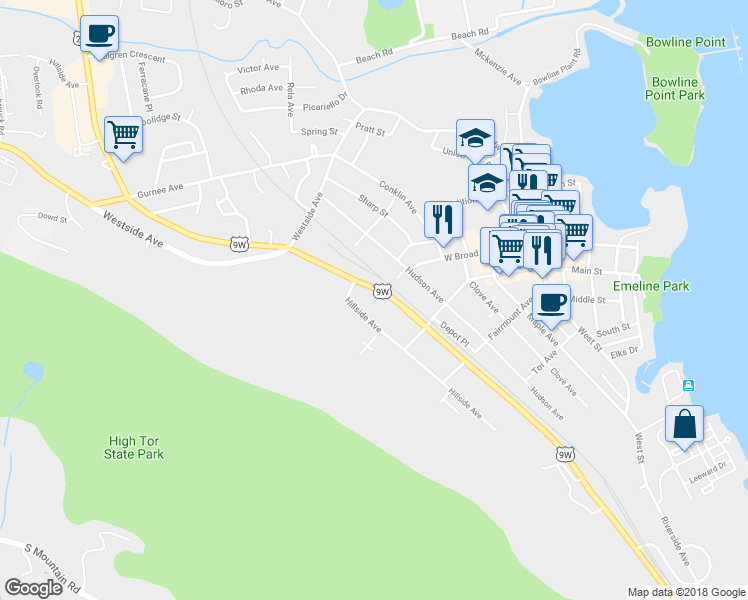 map of restaurants, bars, coffee shops, grocery stores, and more near 89 North Route 9W in Haverstraw