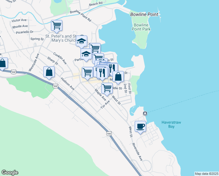 map of restaurants, bars, coffee shops, grocery stores, and more near 11 4th Street in Haverstraw