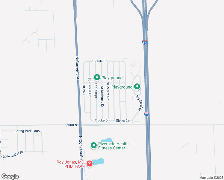 map of restaurants, bars, coffee shops, grocery stores, and more near 46 Cherry Lane in Bourbonnais