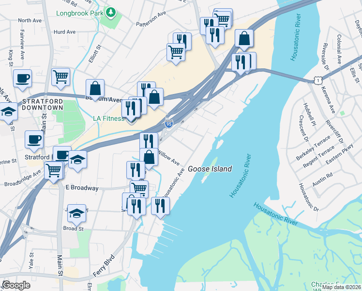 map of restaurants, bars, coffee shops, grocery stores, and more near 76 Homestead Avenue in Stratford