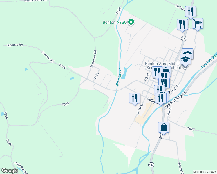 map of restaurants, bars, coffee shops, grocery stores, and more near 32 Distillery Hill Road in Benton