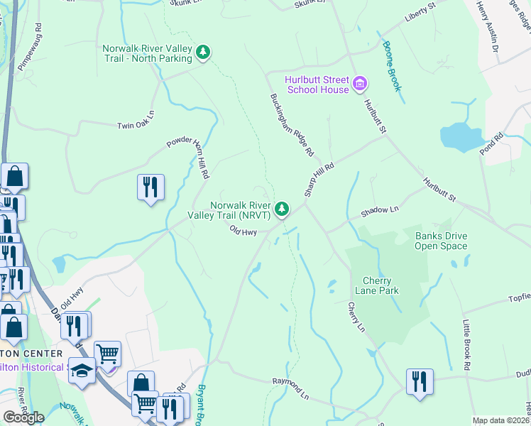 map of restaurants, bars, coffee shops, grocery stores, and more near 1-99 Autumn Ridge Drive in Wilton
