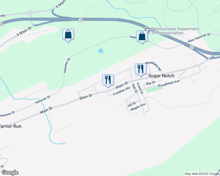 map of restaurants, bars, coffee shops, grocery stores, and more near 805 Main Street in Sugar Notch