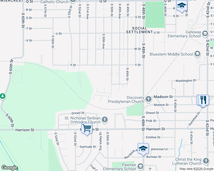 map of restaurants, bars, coffee shops, grocery stores, and more near 6202 South 51st Circle in Omaha